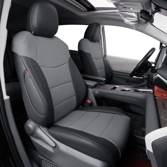 coverdream Sienna Seat Covers Custom Fit 2021-2026 Toyota Sienna LE/XLE (8-Passenger),2nd Row Bench w/Removable Middle Seat Waterproof Leatherette(Full Set,Black&Gray)