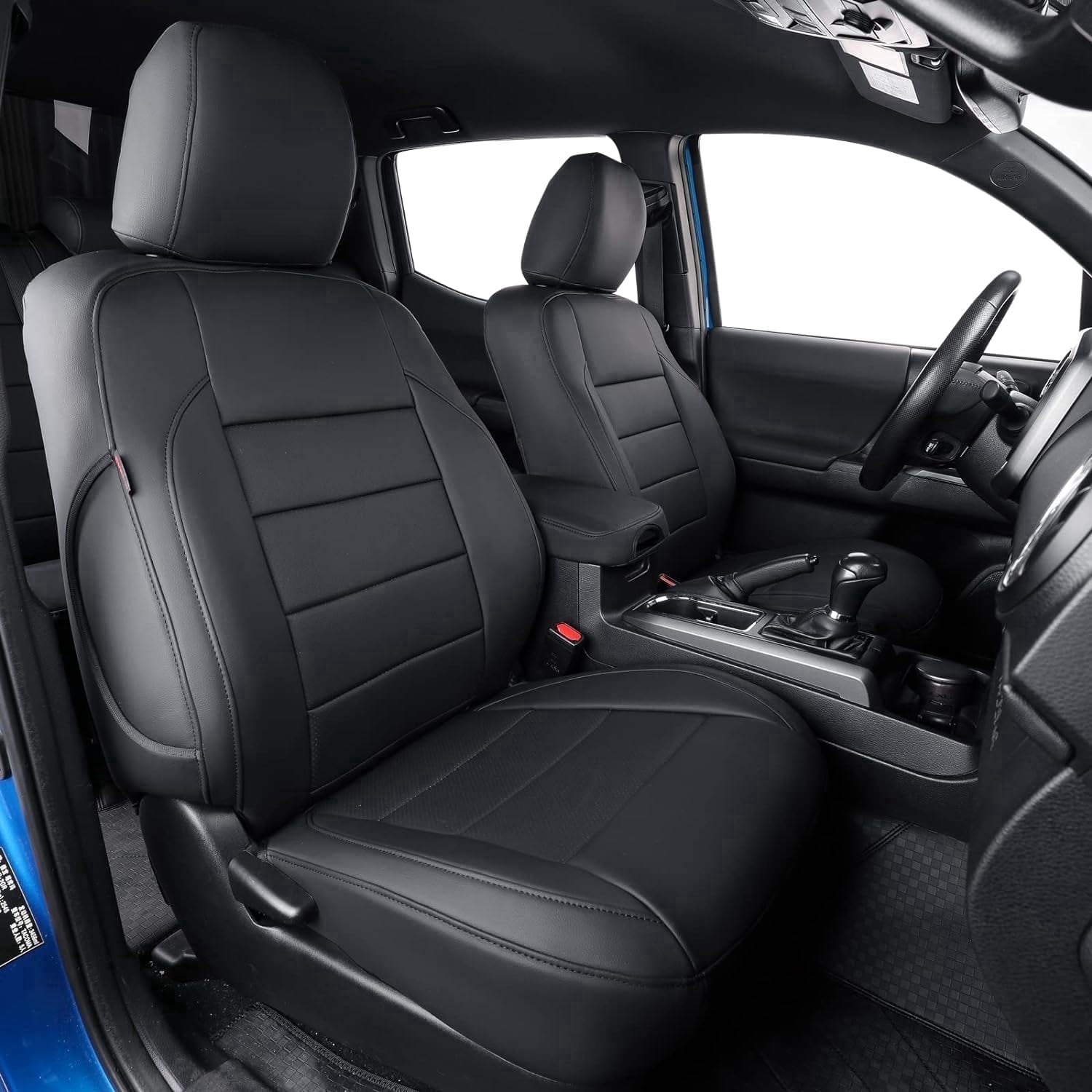 coverdream 2nd Gen Tacoma Seat Covers Custom Fit for 2012-2015 Toyota Tacoma Double Cab/Crew Cab Base (Regular Seats) - Breathable Leather Auto Seat Covers (Full Set,Black)