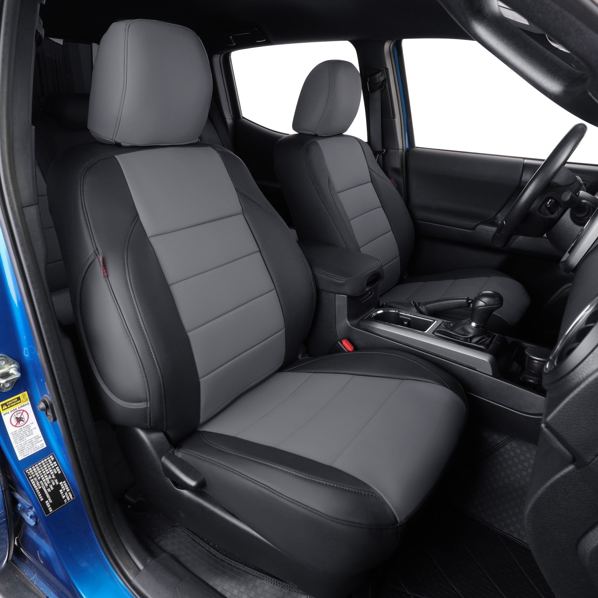 coverdream 2nd Gen Tacoma Seat Covers Custom Fit for 2012-2015 Toyota Tacoma Double Cab/Crew Cab Base (Regular Seats) - Breathable Leather Auto Seat Covers (Full Set,Black&Gray)