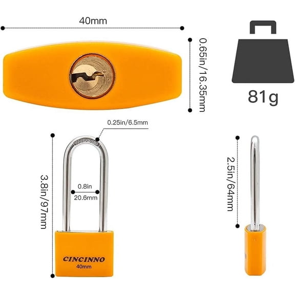 Covered Aluminum Key Lock, Extra Long Shackle Pad Lock with Same Key for Sheds, Storage Unit, School Gym Locker, Toolbox, 12 Pack