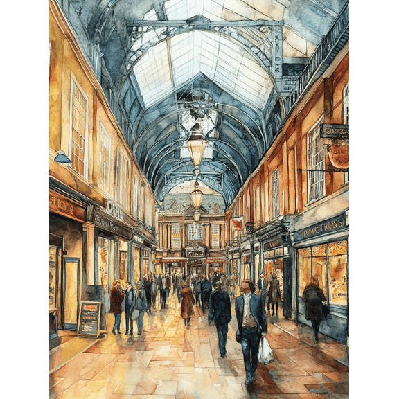 Covered Arcade Watercolor Painting/Canvas Art Suitable for Living Room Bedroom Office Hallway and Restaurant Decoration.