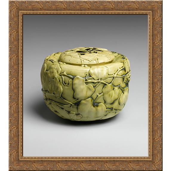 Covered Bowl with Virginia Creeper 24x20 Gold Ornate Wood Framed Canvas Art by Louis Comfort Tiffany
