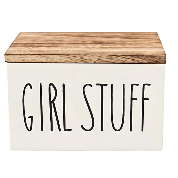 Covered Box with Wood Look Lid, Rectangular Storage Container for Tabletop Organization and Shelf Use, 20.3cm