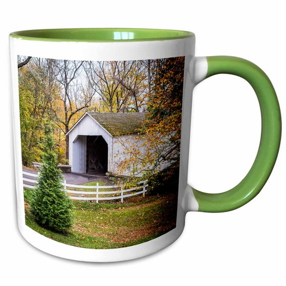 3drose, Covered Bridge, 15oz Two-tone Green Mug