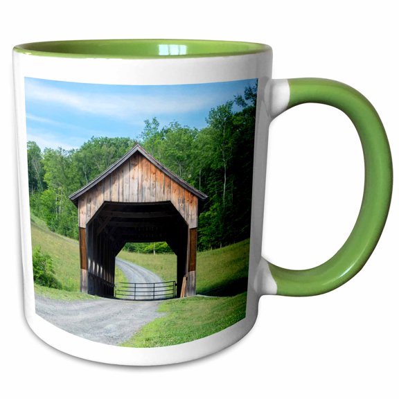 3drose, Covered Bridge, Killington, Vermont, Usa, 11oz Two-tone Green Mug