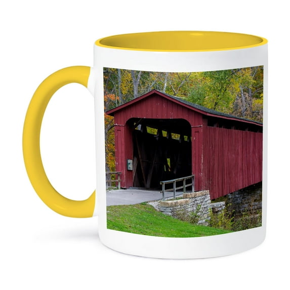 Covered Bridge Over Mill Creek, Indiana, Usa, 11oz Two-Tone Yellow Mug