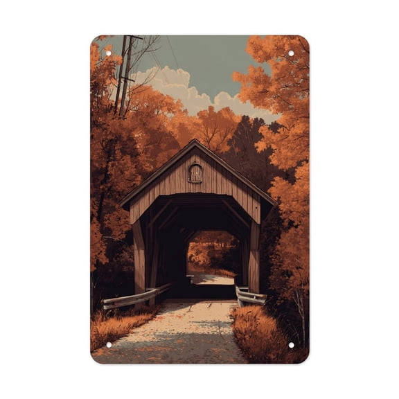 Covered_Bridge_Road Versatile Tin Wall Decor - Home Garage Bar - Vertical