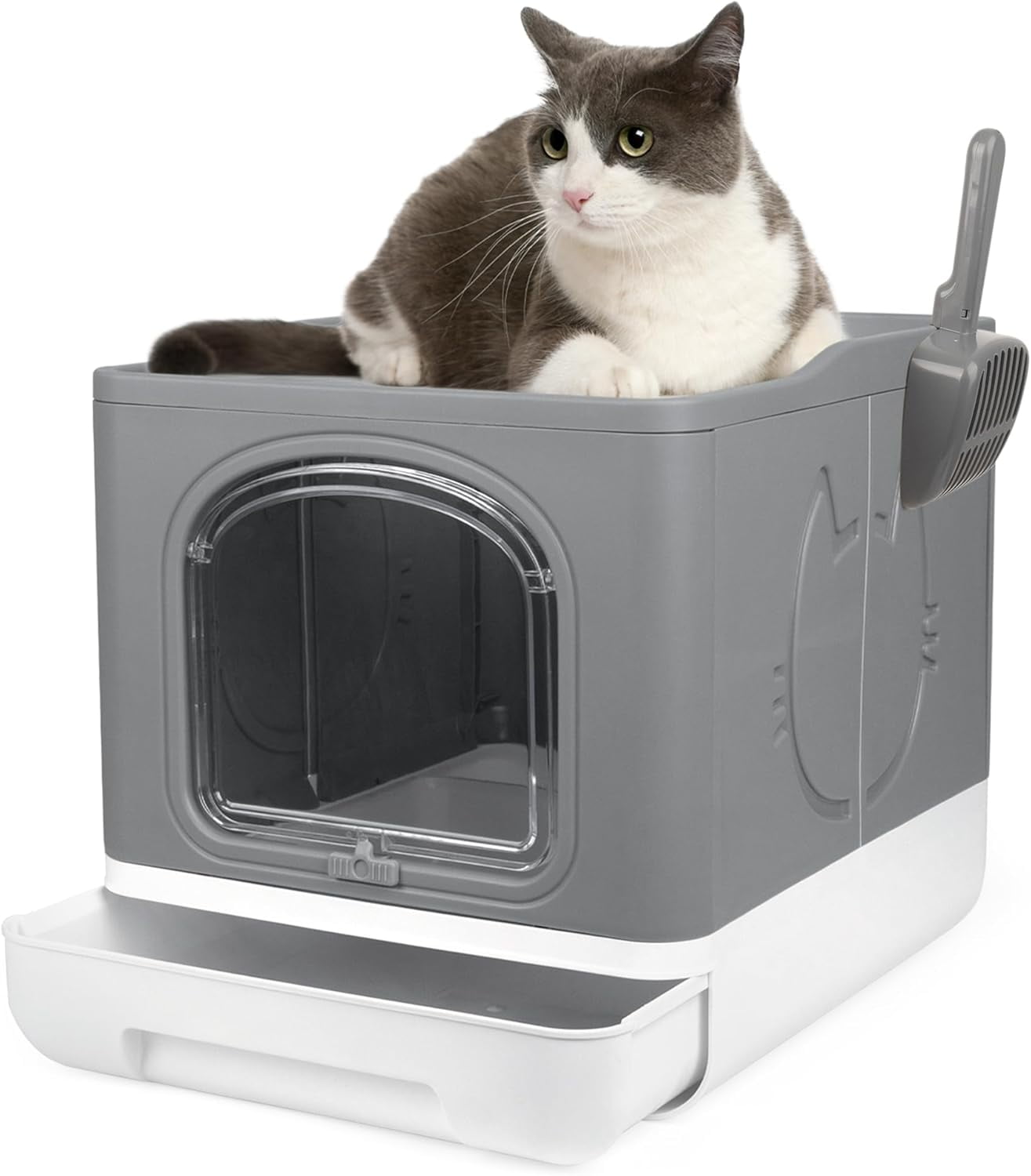 Cat Litter Box with Lid with Door Practical Easy Clean Fully