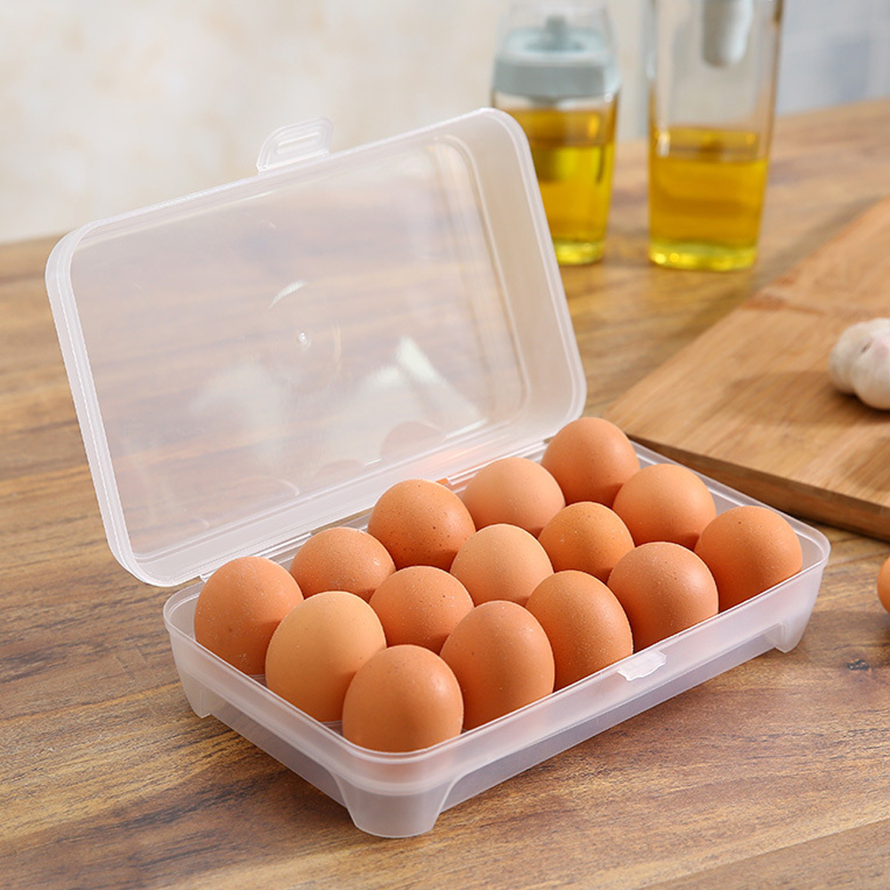 Covered Egg Holders for Refrigerator,Clear 15 Grid Egg Tray Storage Box  Dispenser,Stackable Plastic Egg Cartons,Egg Holder Countertop 