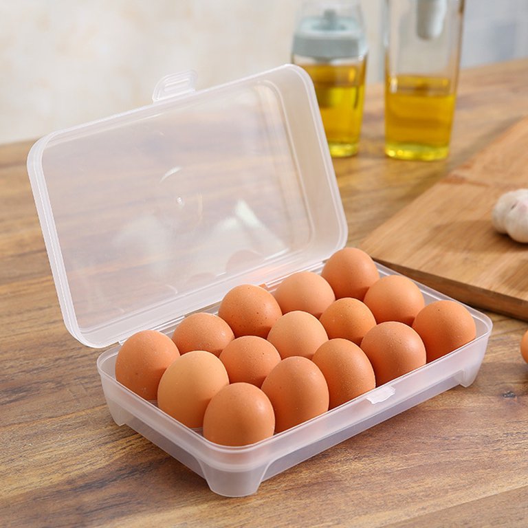 Covered Egg Holders for Refrigerator,Clear 15 Grid Egg Tray Storage Box  Dispenser,Stackable Plastic Egg Cartons,Egg Holder Countertop 