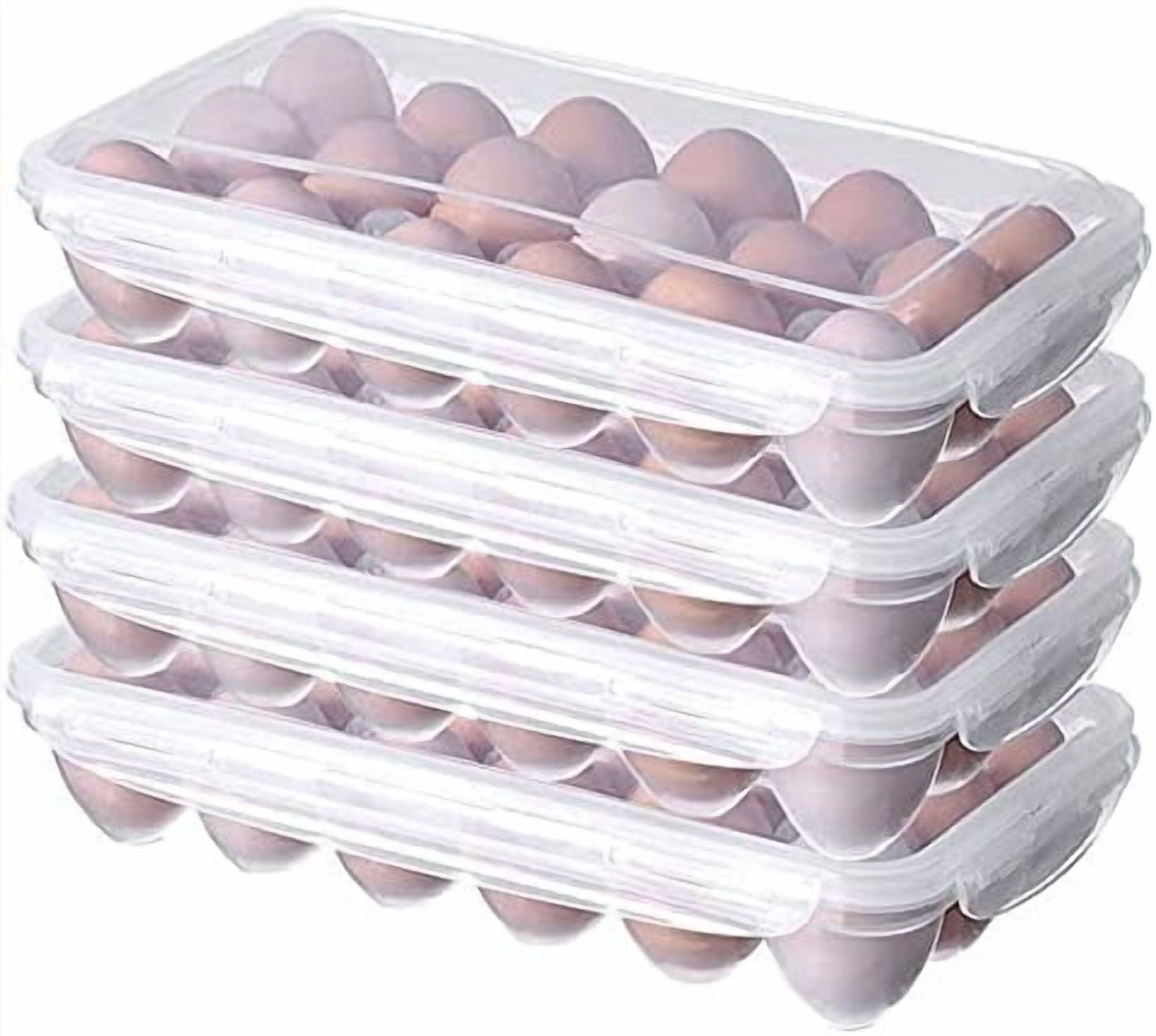 Covered Egg Storage Trays, 4-Pack Refrigerator Egg Holder for Travel, Camping, and Deviled Eggs, Holds 72 Eggs