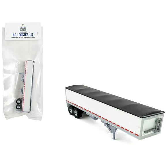 Covered Grain Trailer White with Black Tarp 1/87 (HO) Scale Plastic Model Car by HO Logistics