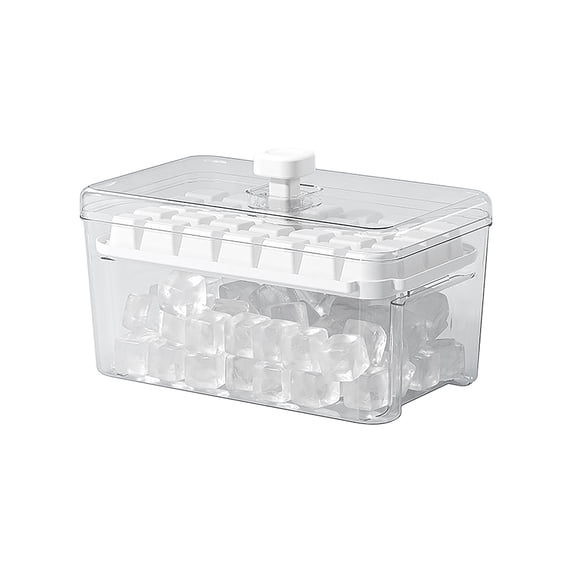 Covered Ice Tray Mold, 2-in-1 Ice Cube Maker Box with Storage Bin for Kitchen Freezer, Easy Release White 7" x 3" x 5"