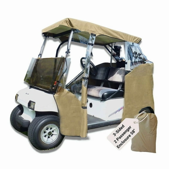 Covered Living 2 Passenger 3 Sides Golf Cart Driving Enclosure Cover Open Front Taupe