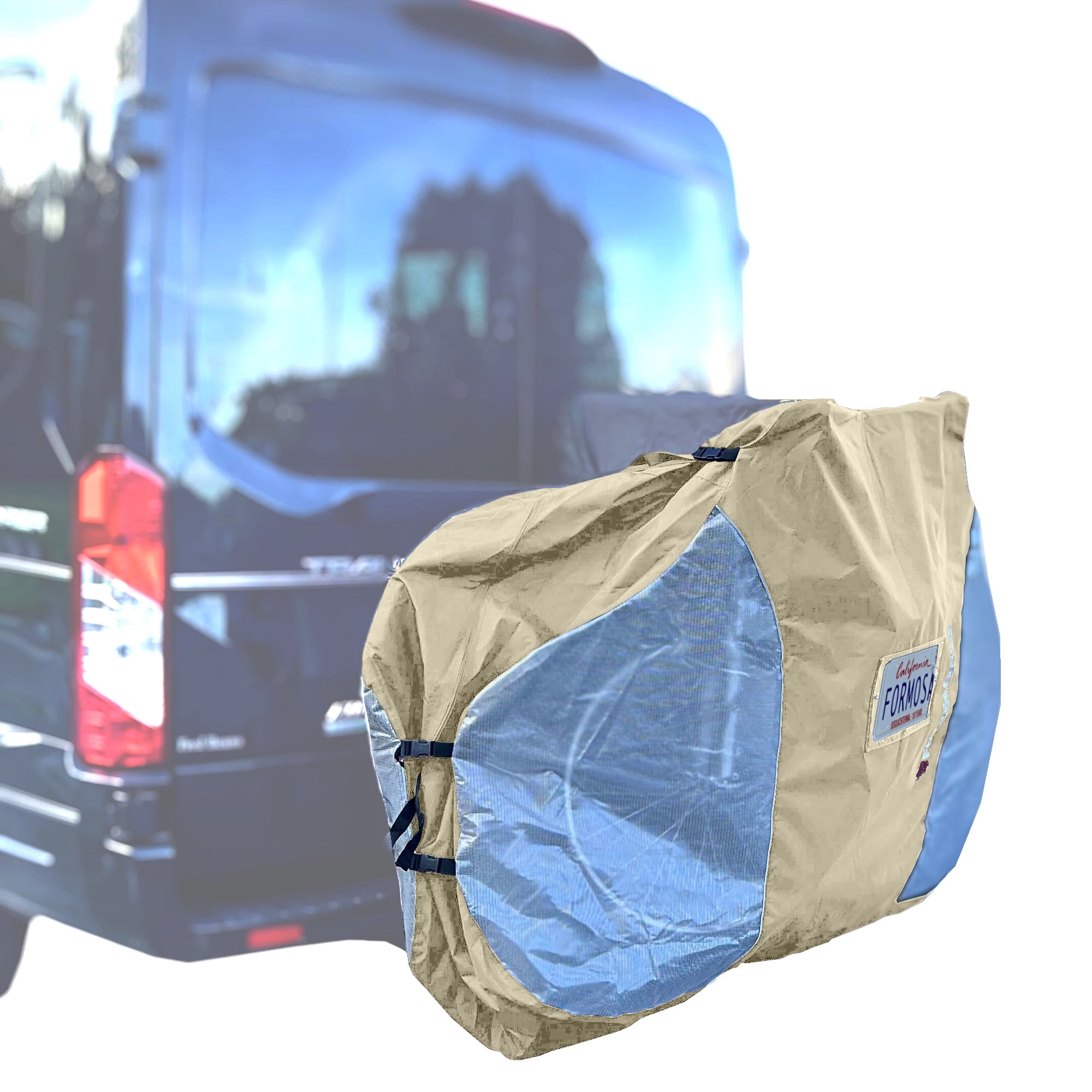 Covered living dual bike rack cover for transport with large translucent ends hotsell