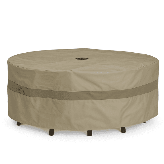 Covered Living Patio Set Cover 70" Dia. x 30" H, Fits Round or Square table set, Center hole for Umbrella