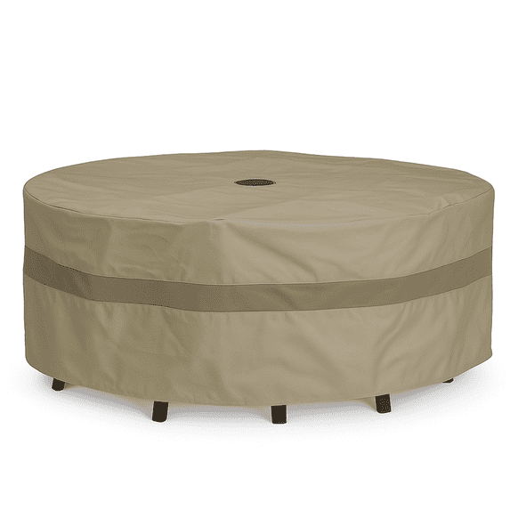 Covered Living Patio Set Cover 70" Dia. x 30" H, Fits Round or Square table set, Center hole for Umbrella
