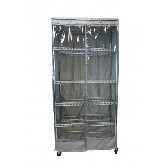 Covered Living Storage Shelving unit cover, fits racks 30"Wx14"Dx60"H one side see through panel (Cover Only, Grey)