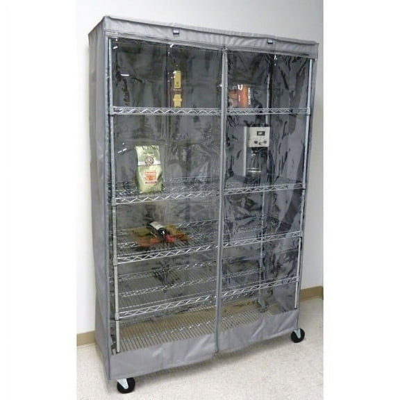 Covered Living Storage Shelving unit cover, fits racks 36"Wx14"Dx54"H one side see through panel (Cover Only, Grey)