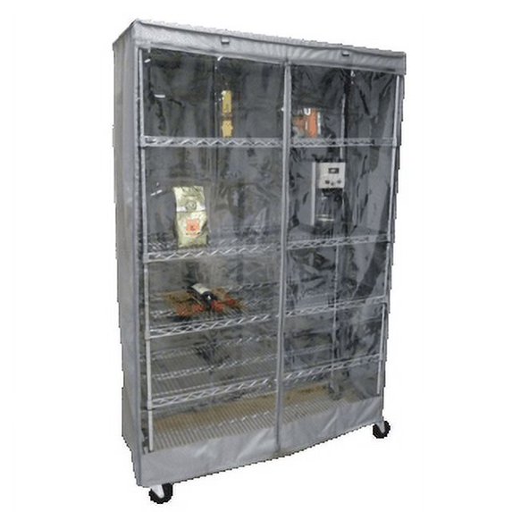 Covered Living Storage Shelving unit cover, fits racks 60"Wx24"Dx72"H with one side see through panel (Grey)