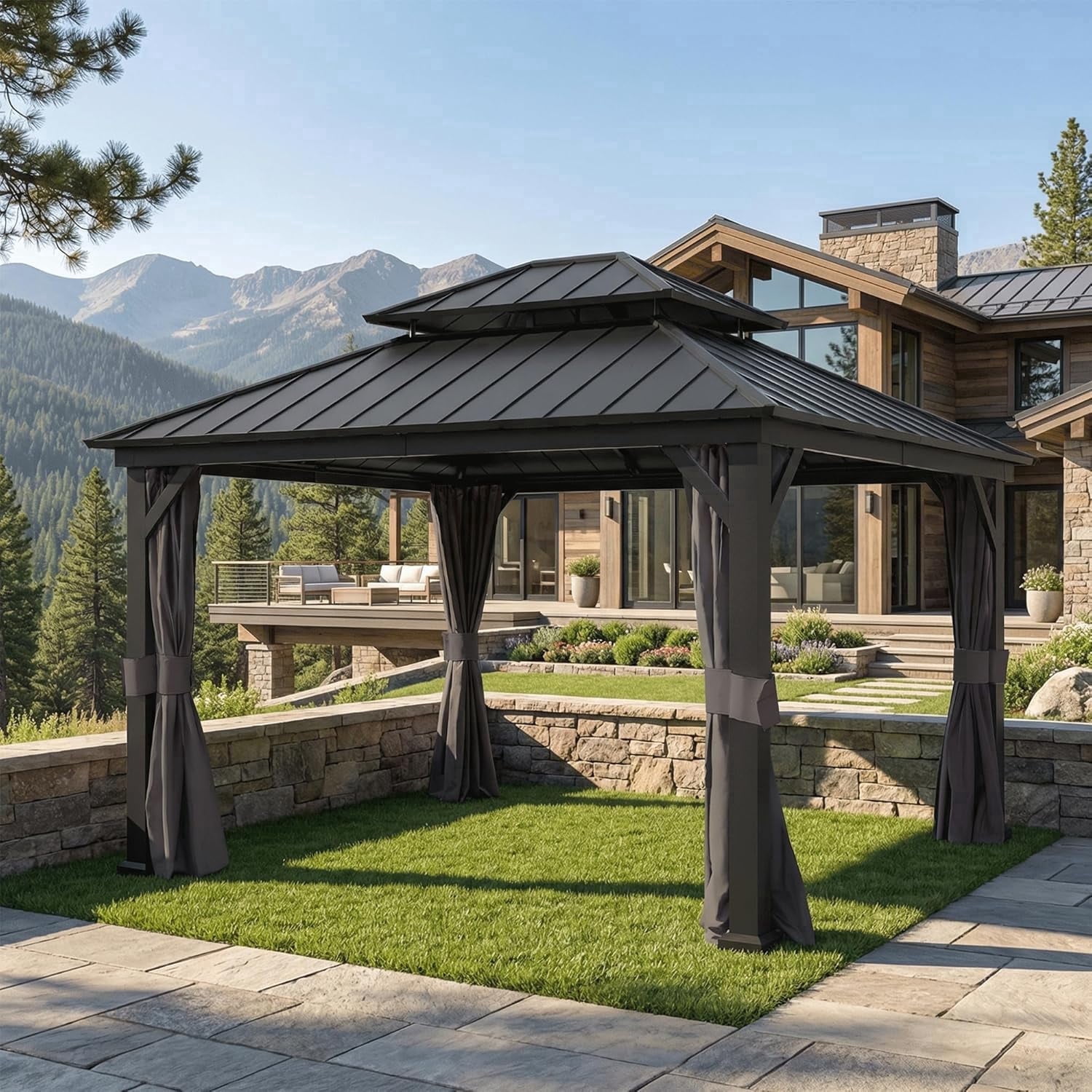 Covered Outdoor 10'x12' Gazebo Yard-Dyed Curtains 4-Panel Universal Replacement with Zipper Patio Backyard