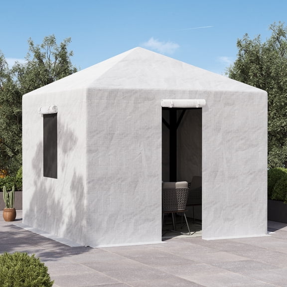 Covered Outdoor 8x8ft Winter Gazebo Cover, 200G Heavy-Duty Waterproof Enclosed Cover with Sidewalls & Mesh Windows, Universal Hardtop