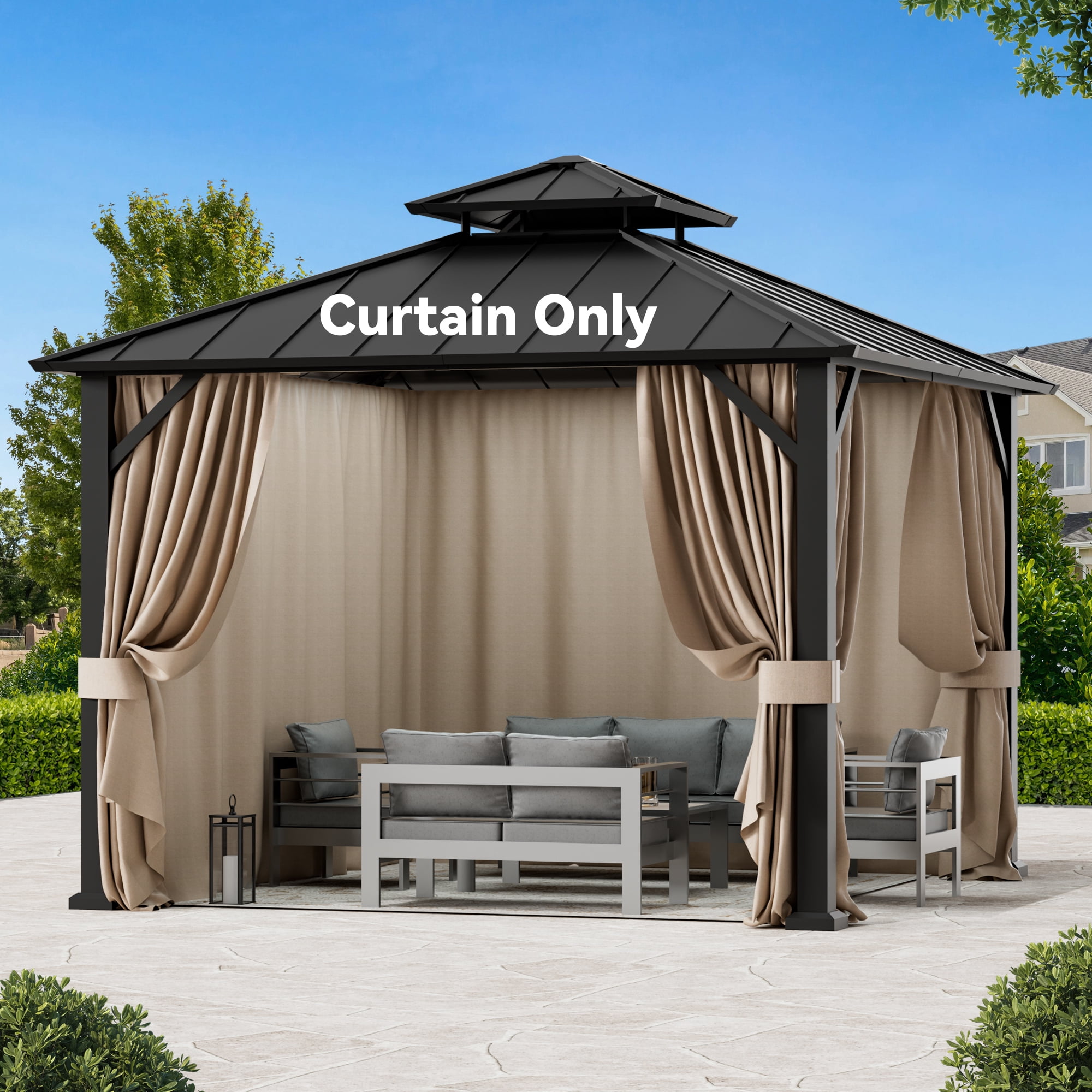 FONA Gazebo Curtain Replacement Universal 4-Panel Sidewalls 10'x10', Outdoor Gazebo Privacy Curtains with Zipper, Replacement for Outdoor, Patio Canopy, Garden and Backyard (Curtain Only)