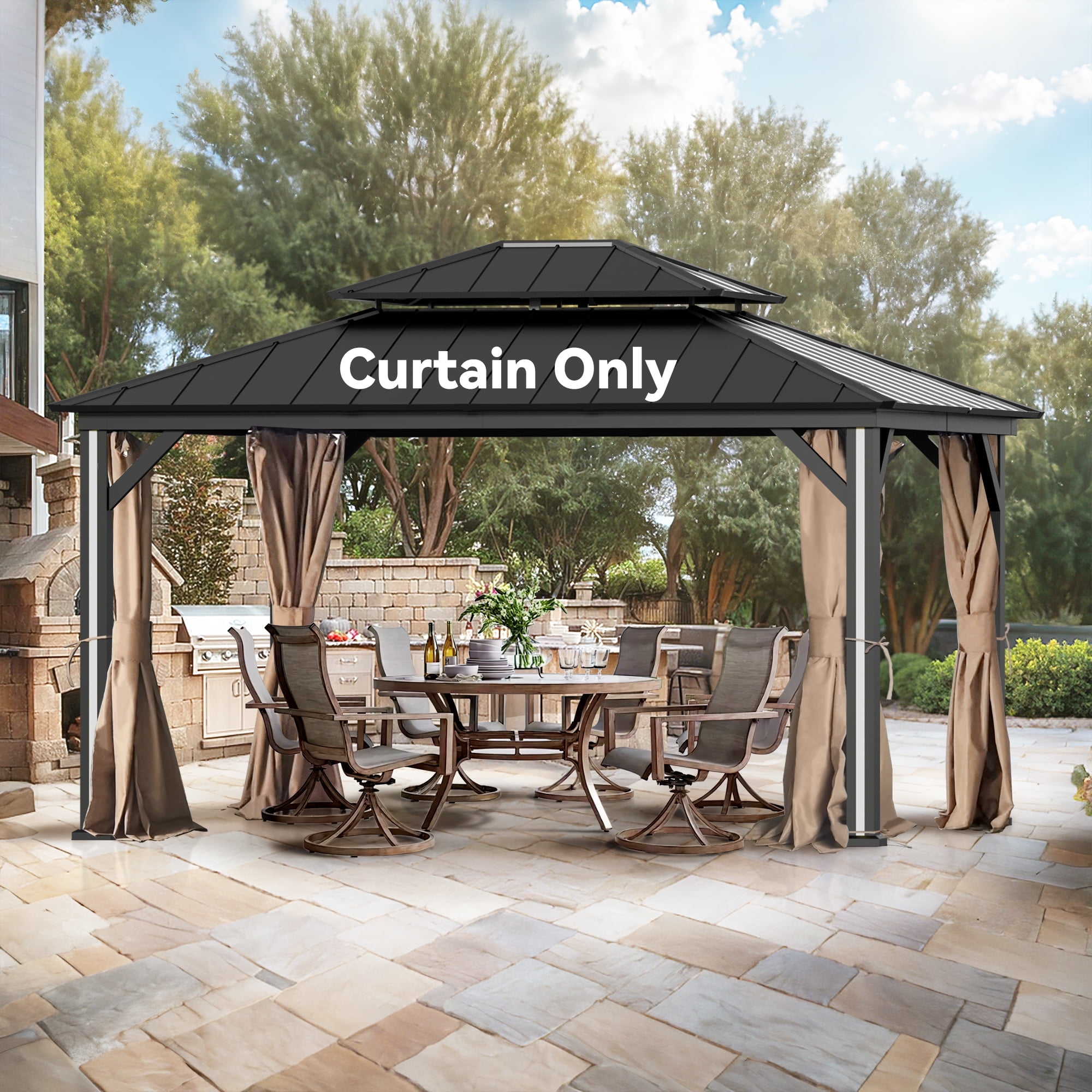 Covered Outdoor Gazebo Curtain Replacement Universal 4-Panel Sidewalls ...