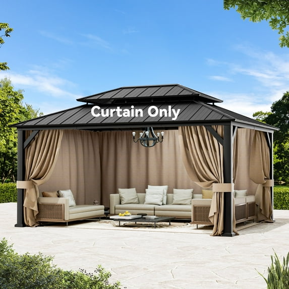Covered Outdoor 12'x16' Gazebo Curtain Replacement, 4-Panel Sidewalls, Zippered Privacy Curtains (Curtain Only)