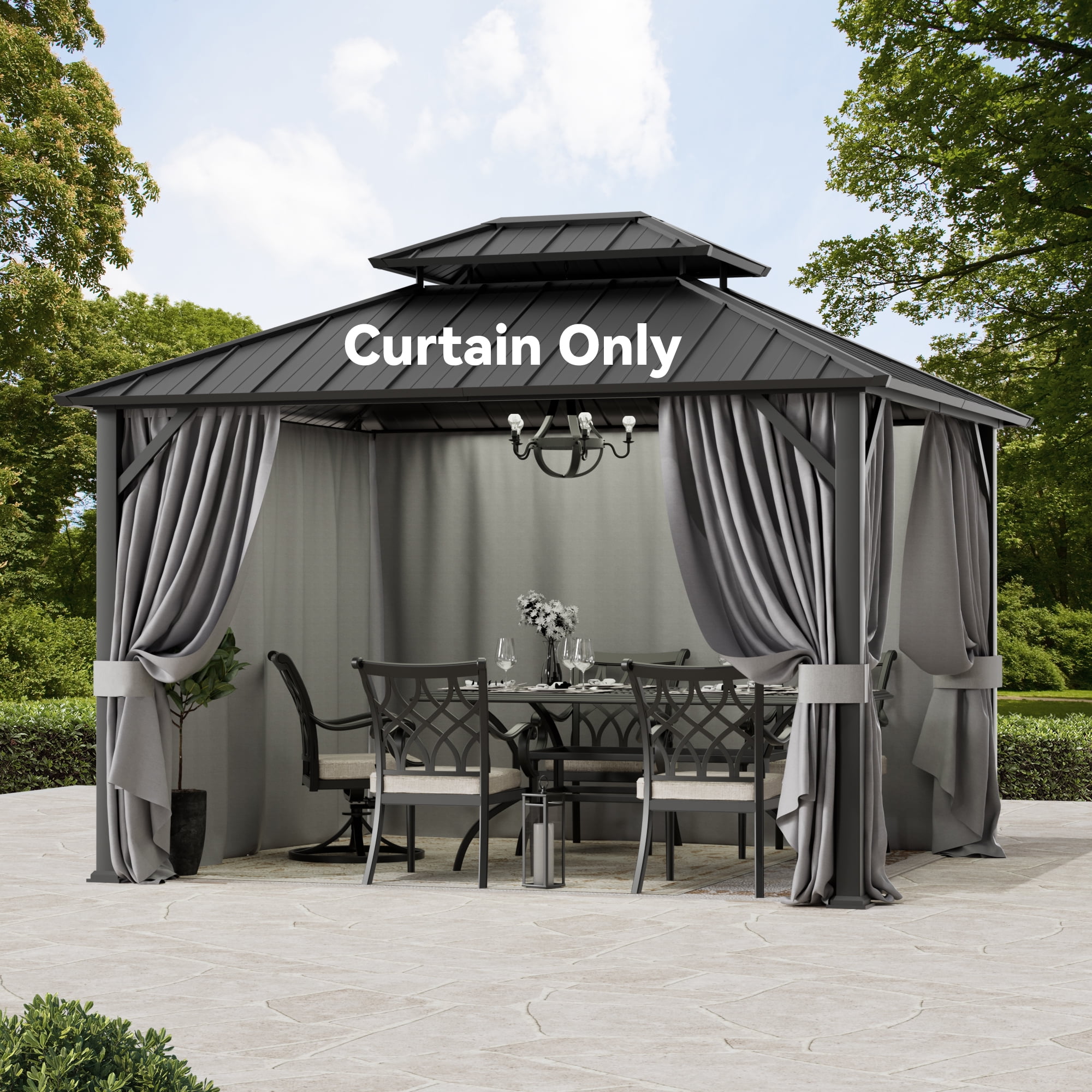 Covered Outdoor Gray Gazebo Curtain Replacement Universal 4-Panel ...