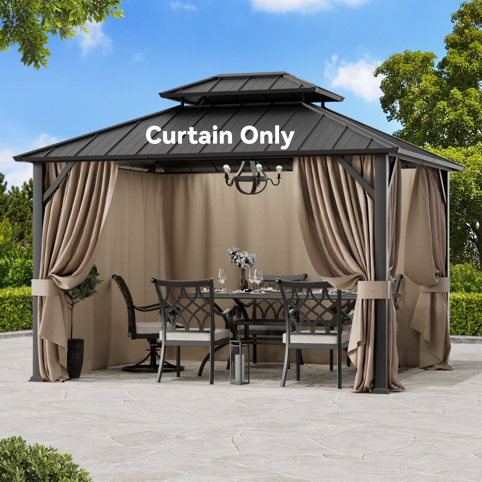 Covered Outdoor Khaki Gazebo Curtain Replacement Universal 4-Panel ...