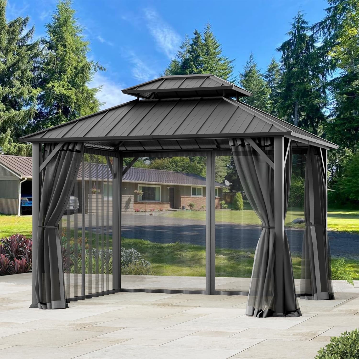 Covered Outdoor Universal 10'x10' Gazebo Mosquito Netting - 4