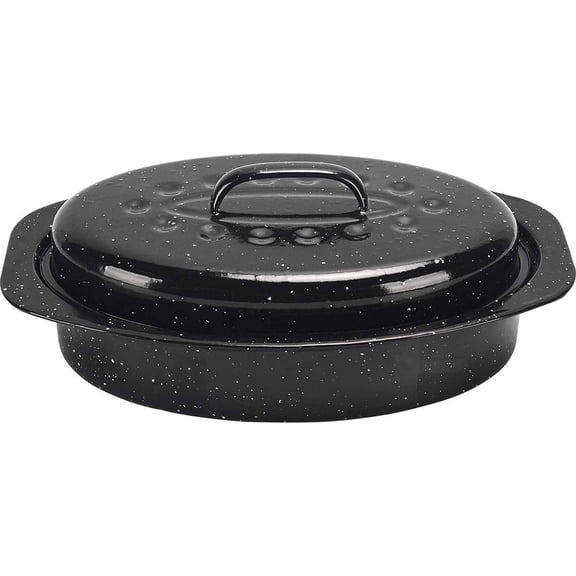 Covered Oval Roaster, 13 Inches, Black