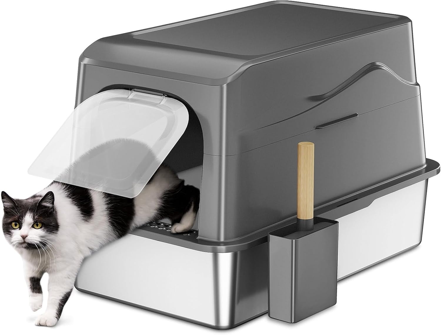 Covered Stainless Steel Litter Box with Removable Lid, Extra Large