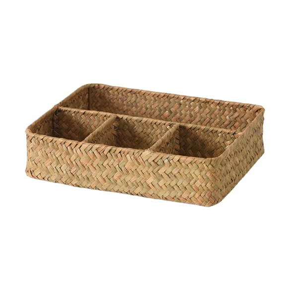 Covered Storage Box, Desktop Rattan Basket for Cosmetics and Snacks, Woven Natural Fiber with Lid, Compact Organizer for Bedroom Office Desk