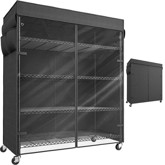 Covered Storage Shelving Unit with Wheels,5 Tier Heavy Duty Rolling Wire Shelving Rack 45"W x 17.72"D x 72.83"H,Dustproof Enclosed Storage Organizer for Closet,Pantry,Laundry Room & Home Organization