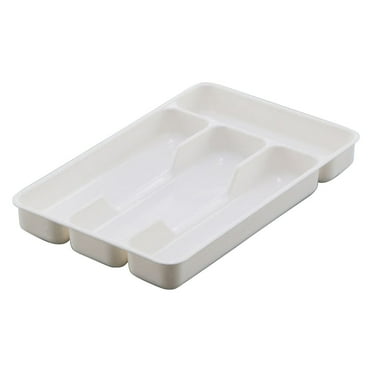 Covered Utensil Tray for Kitchen Drawer and Countertop, Plastic Cutlery and Flatware Storage Box for Spoons Forks Knives Holder Case