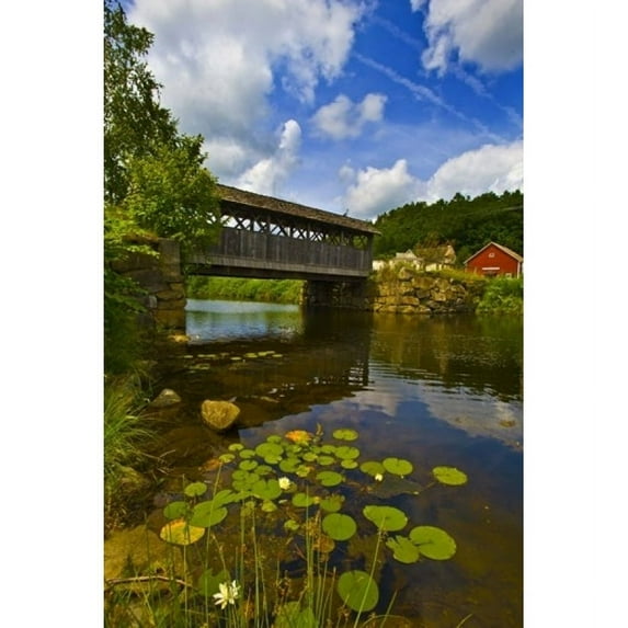 Covered bridge across a river, Vermont, USA Poster Print (24 x 18)