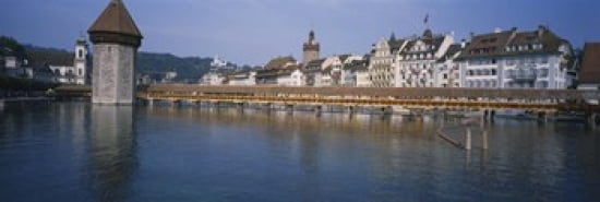Covered bridge over a river Chapel Bridge Reuss River Lucerne Switzerland Canvas Art - Panoramic Images (36 x 12)