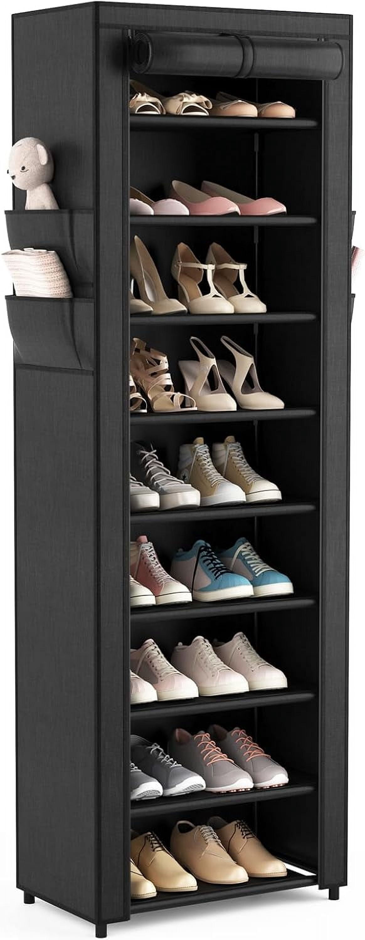Covered shoe rack narrow shoe cabinet, with 4 side pockets, 10-layer ...