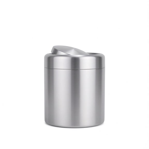 Covered trash cans, brushed stainless steel trash cans, cylindrical trash cans, bathroom, living room, office, kitchen trash cans (silver)