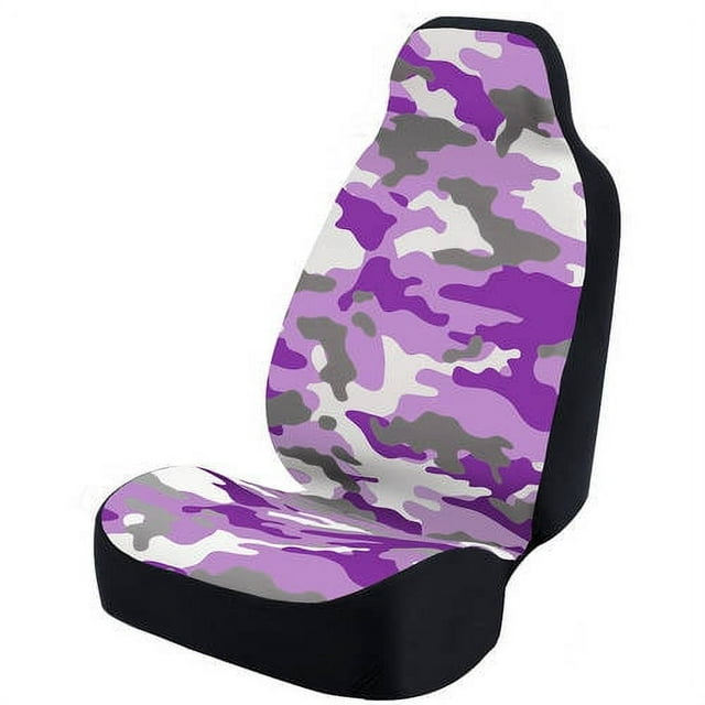 Coverking Universal Seat Cover Fashion Print, Ultra Suede, Camo Purple and White Background with Black Interlock Backing