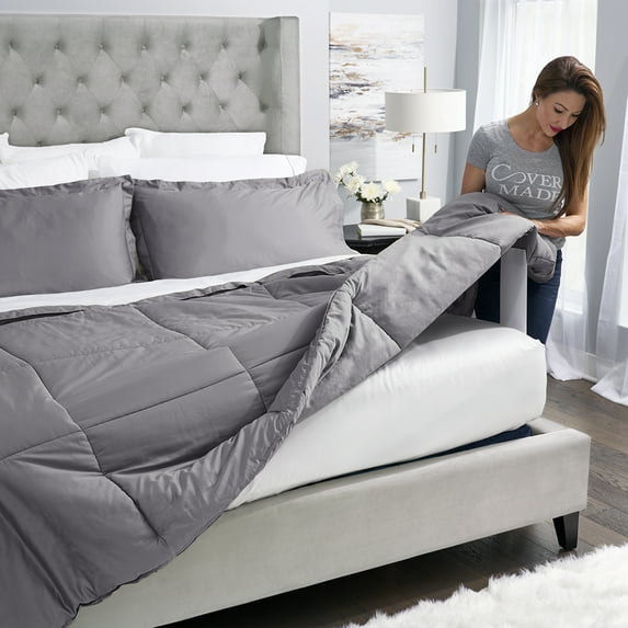 Covermade Patented Easy Bed Making Down Alternative Full/Queen Comforter in Pewter