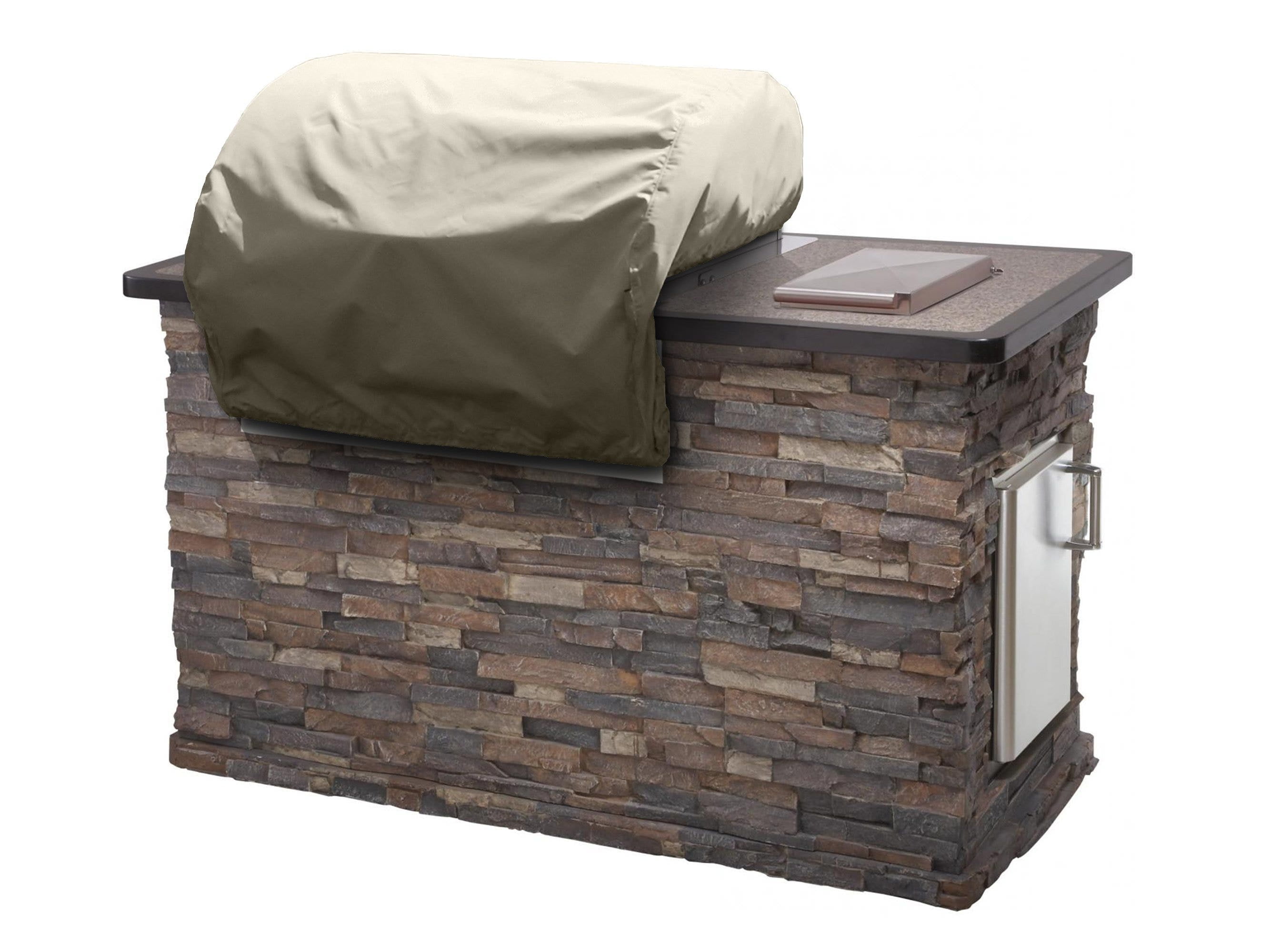 Elite Khaki Polyester Built-In Grill Cover with Cinching Drawcord