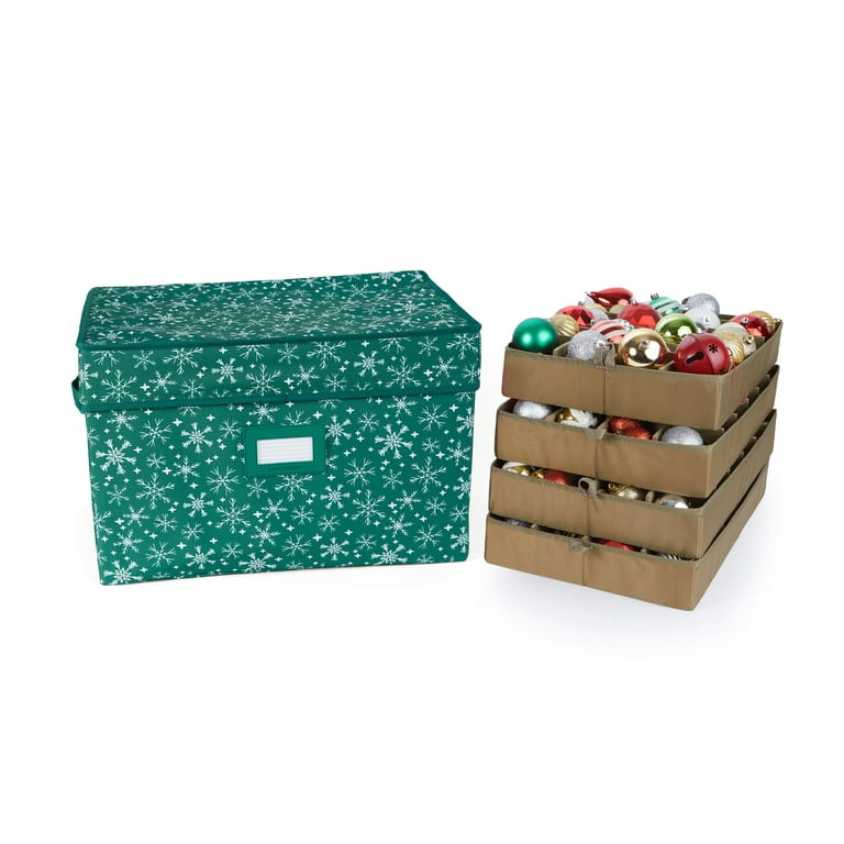 Rolling Adjustable Ornament Storage Bag - Up to 64 Tall Compartments, Heavy-Duty Fabric, 3-Year Warranty - Keepsakes, Green - Covermates