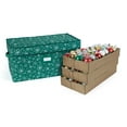 thumbnail image 1 of Covermates Keepsakes Adjustable Ornament Storage Box – Heavy-Duty Polyester, Padded Dividers & FlexGrid Trays – Protective Holiday Organizer with Stackable Walls & Label Window, Green Snowflake, 1 of 7