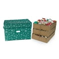 thumbnail image 1 of Covermates Keepsakes Adjustable Ornament Storage Box – Heavy-Duty Polyester, Padded Dividers & FlexGrid Trays – Protective Holiday Organizer with Stackable Walls & Label Window, Green Snowflake, 1 of 7