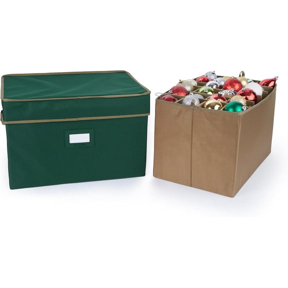 Covermates Keepsakes Adjustable Ornament Storage Box, Carrying Handles, Padded Protection - Holiday Storage, Green