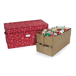 Holiday Adjustable Ornament Storage Box - Fits Up to 12-48 Pieces, Heavy Duty Poly, 3-Year Warranty - Elite Plus, Red Snowflake - Covermates