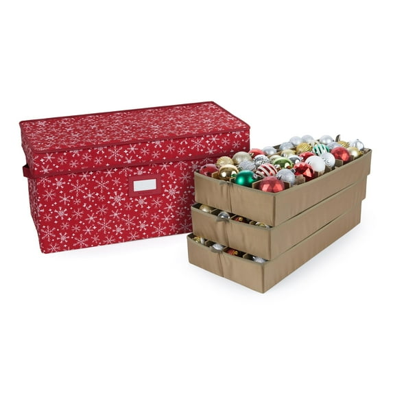 Covermates Adjustable Ornament Storage Box – 96 Standard Ornaments – (3) 4-Inch Trays
